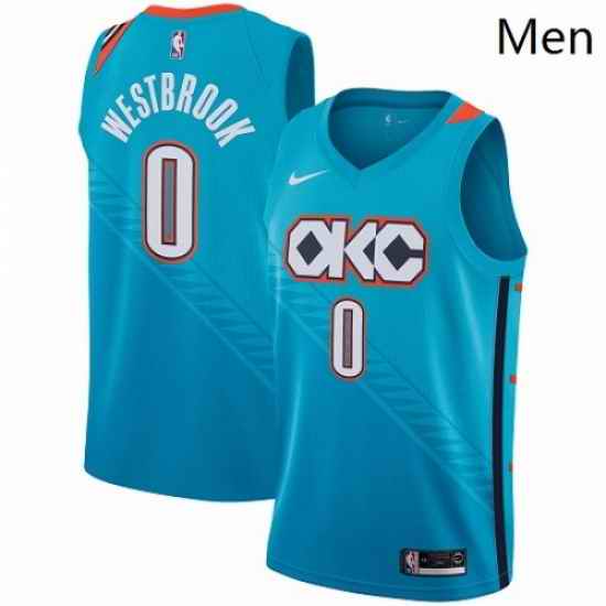 Mens Nike Oklahoma City Thunder 0 Russell Westbrook Swingman Turquoise NBA Jersey City Edition